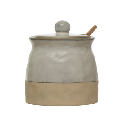 White Stoneware Sugar Pot with Lid