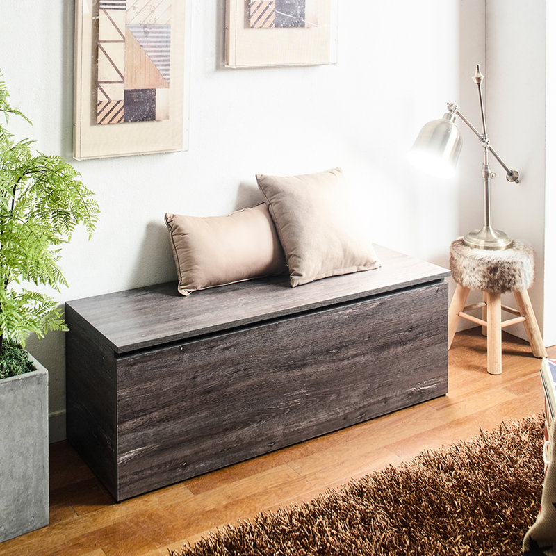 Élégante boîte de rangement grise avec matériaux et banc de style rustique résistant aux égratignures - rangement supplémentaire, eau et chaleur, bois teinté E0, bande de chant à double épaisseur