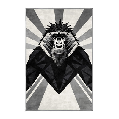 Machine Washable Pavli Baboon Modern Geometric Rug in Gray – Gray Binding