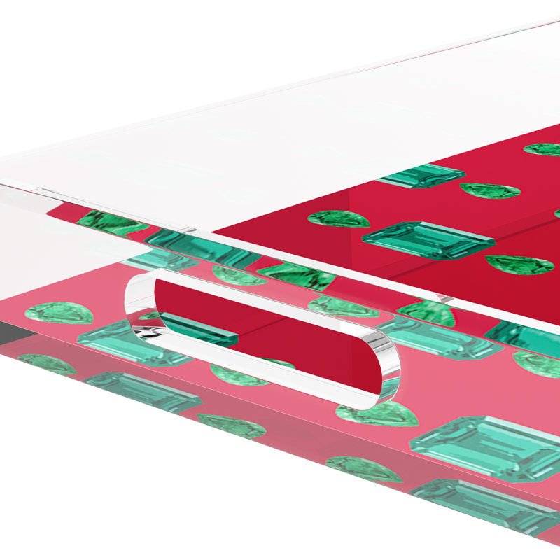 Gem Emeralds Red Acrylic Rectangle Decorative Tray, 12.5"W x 7.75"D x 2"H
