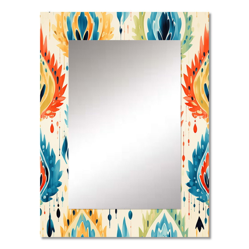 Miroir décoratif, miroir mural victorien, impression d'art en métal, 32 po x 24 po, Atta bleu et orange fusion ikat mosaïque