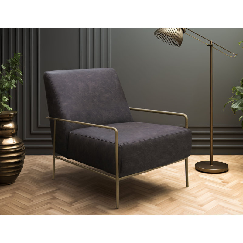 Fauteuil d'appoint Zili, similicuir, mousse moelleuse, finition en métal doré élégant, Polyester onyx / polyuréthane