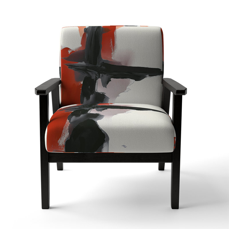 Chaise avec accoudoirs rembourrée Geometric IV, Rouge, Accoudoirs carrés noirs