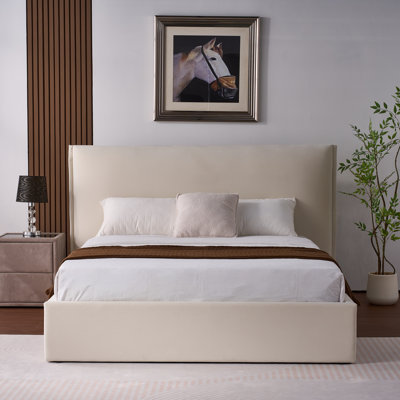 Hydraulic Lift Up Full Size Upholstered Storage Bed,Velvet Cream