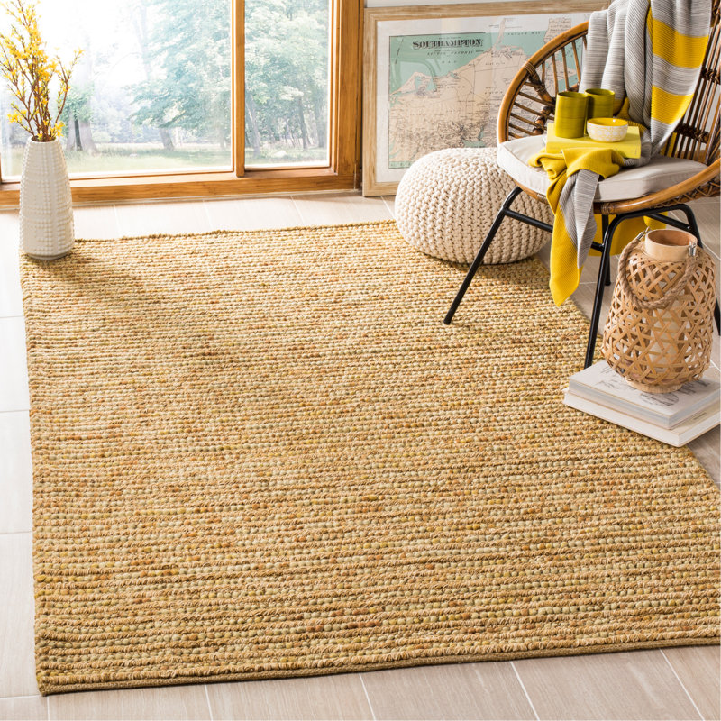 Tapis doré tissé à plat à la main Ferrera, Rectangle 4 pi x 6 pi