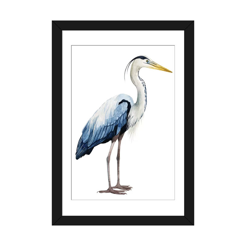 «Seabird Heron II», impression sur toile, H 32 po x l 24 po x P 1 po, Papier avec cadre noir, Blanc