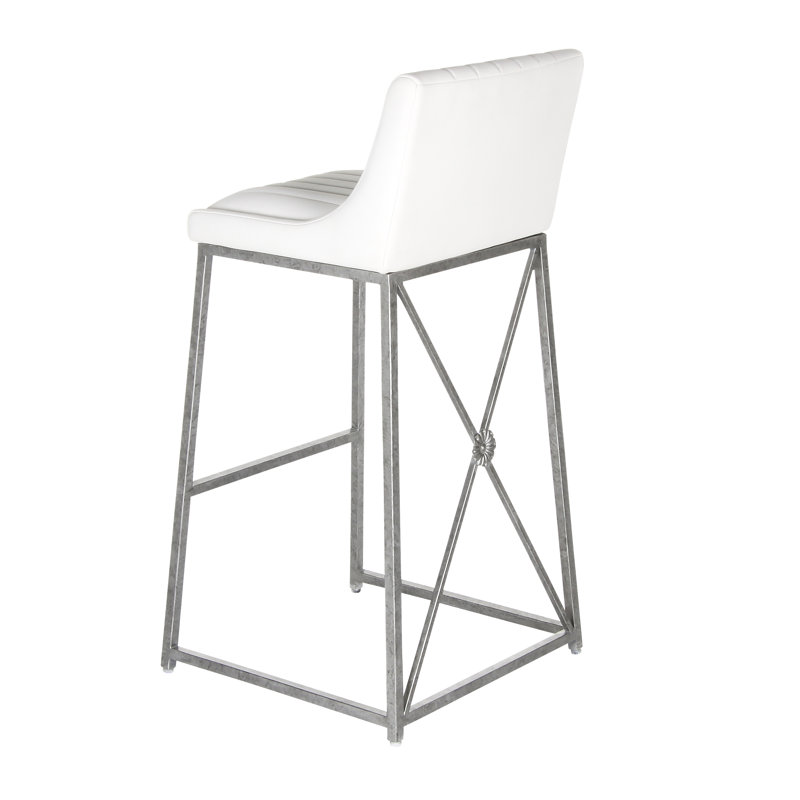 Medallion Upholstered Bar Stool with Metal Frame, Royal Silver, White, Bar Stool (30'' Seat Height)