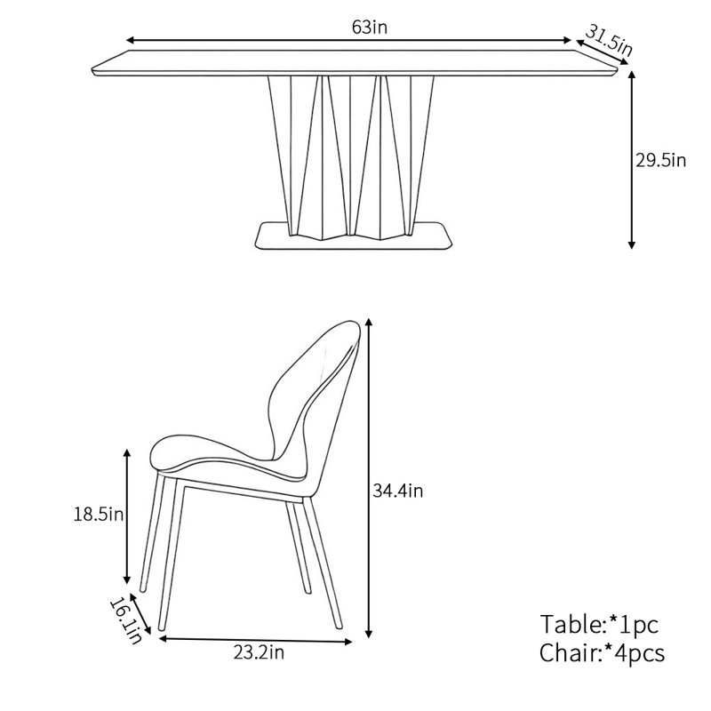 Ensemble de table de salle à manger rectangulaire haut de gamme Light, H 29,5 po x L 63 po x l 31,5 po
