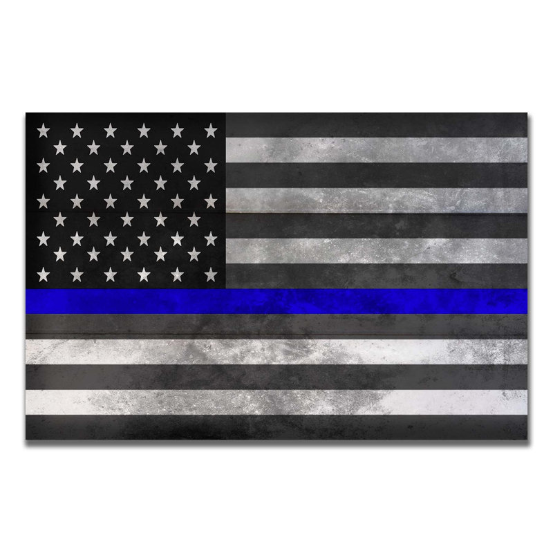«Thin Blue Line Flag» sur bois, H 16 po x l 24 po