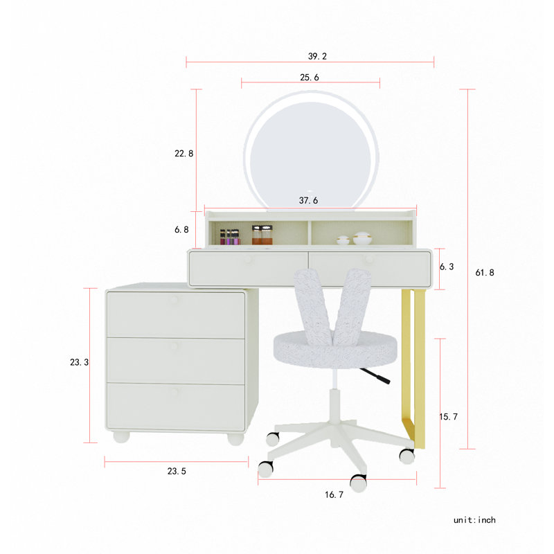 Elegant White Vanity Table With Led Mirror & Swivel Chair – Luxury Makeup Desk With Storage Mia Vanity With Mirror And Stool