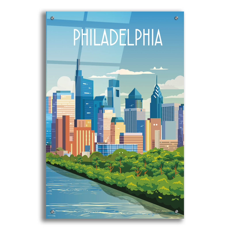  «City Sights Philadelphia» par Omar Escalante, art mural en verre acrylique, 24 po x 36 po, H 36 po x l 24 po x P 0,2 po