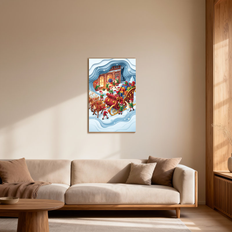 Noël, Noël, elfes, traîneau, rennes, scène enneigée, H 18 po x l 12 po