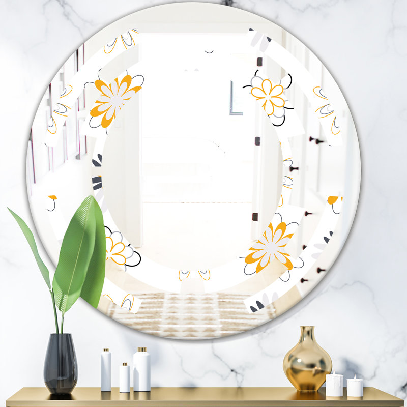 Space Art Deco Pattern Modern & Contemporary Frameless Wall Mirror, 23.6" H x 23.6" W, Space Floral 