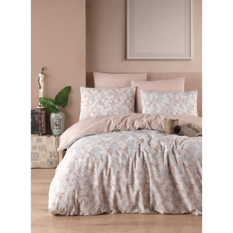 Ensemble de housse de couette double Dusty Rose (3 pièces) | Housse de couette 65% coton / 35% polyester, 79 x 79 et (2) taies d'oreiller 31,5 x 31,5 | Lavable à la machine, 120 fils au pouce, impression élégante de pigment, fermeture à boutons