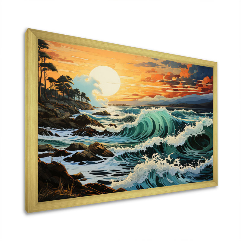 " Coastalwaves Waves Of Wonder II ", Gold Single Picture Framed, 12" H x 20" W x 1" D