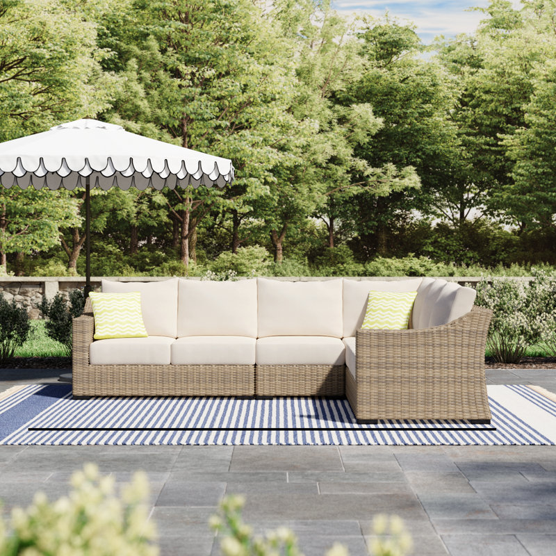 Eloisa 6-Person Wicker Patio Sectional Set with Cushions, Tan