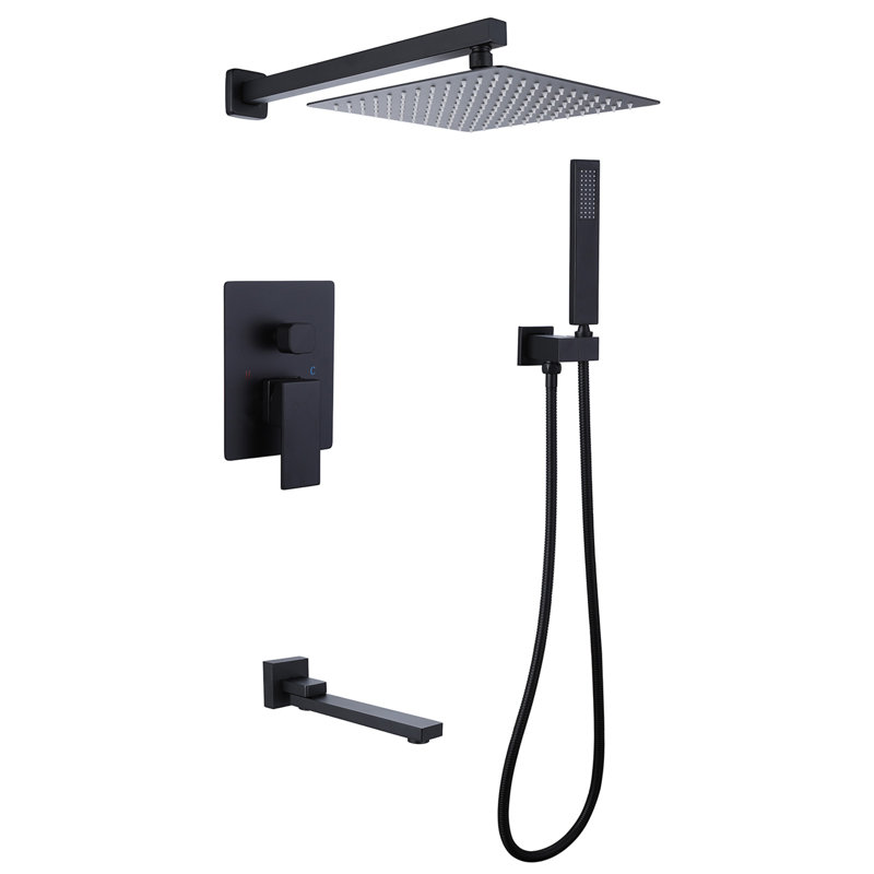 Matte Black Stainless Steel Rain Shower Faucet Set