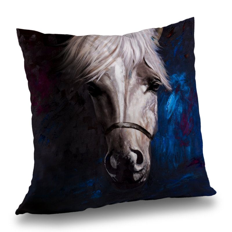 White Horse on Blue Background - Romantic Bedroom Throw Decor