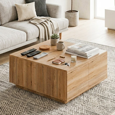 Table basse moderne carrée avec 4 tiroirs de rangement