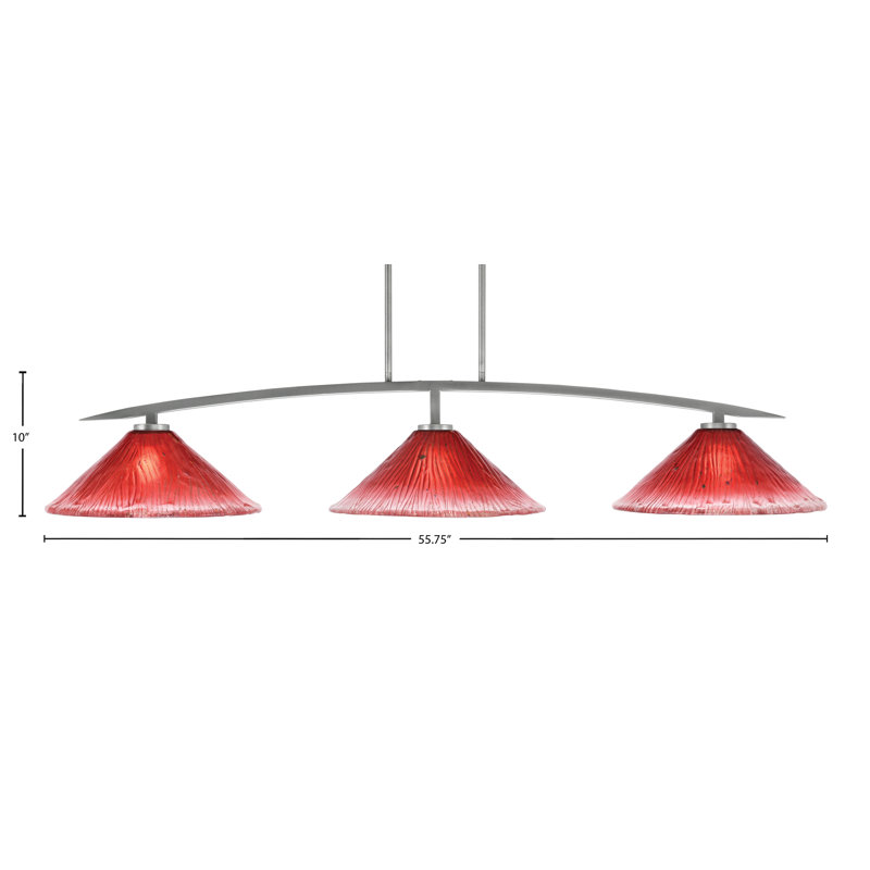 Barre d'éclairage à 3 lumières avec verre en cristal 16 po Kurve, Rouge, Nickel