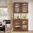 78” Rustic Corner Bookshelf Bookcase With Doors, Corner Display Cabinets With Led Light