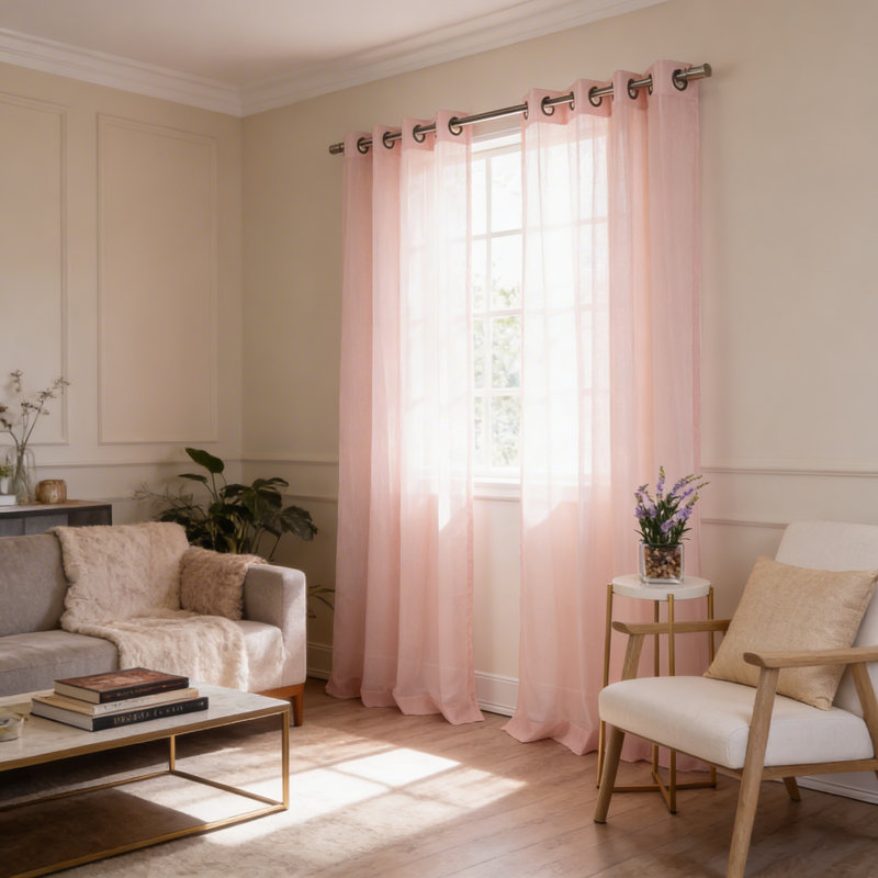 Paire de rideaux semi-transparents avec œillets Taumsauk, L 52 po x L 84 po, Rose
