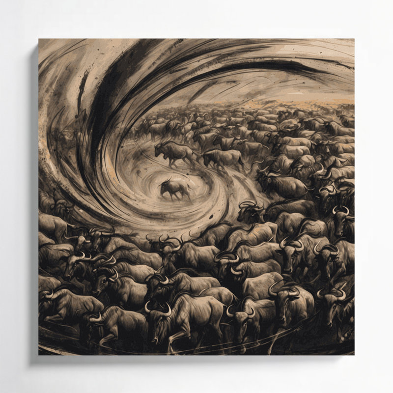 Faune, gnous, art mural sur toile gris, H 32 po x l 32 po