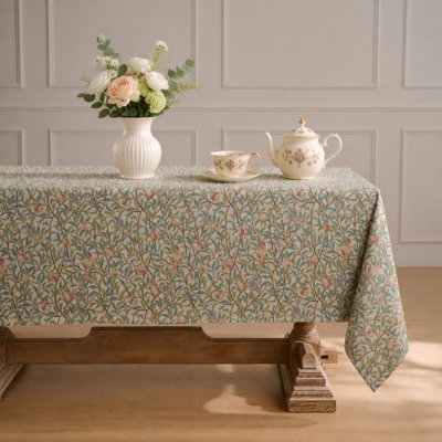Water-Resistant Floral Linen Textured Rectangle Tablecloth, 60" x 102"