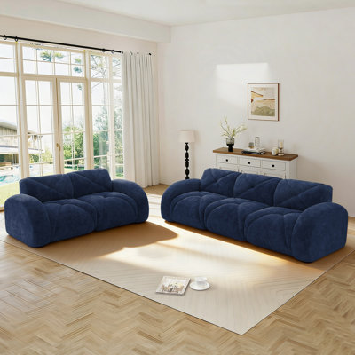 2-Piece Living Room Set For 5-Seater, Soft Velvet Sofa Couch With Deep Seat