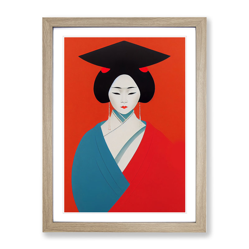 XV1022-3746X Remarkable Geisha - Print, Oak Framed, White, 48cm H x 36cm W
