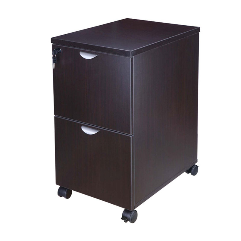 Kery 2 Drawer Mobile Pedestal File Cabinet With Lock, Mocha Brown, Mocha Brown