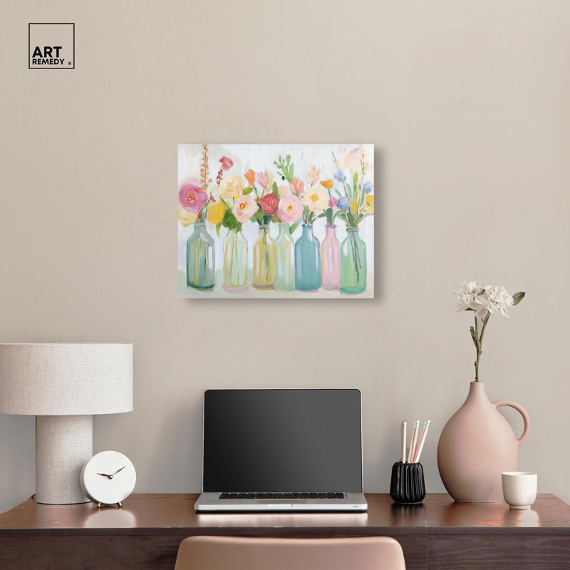 Art floral sur toile en bouteille, H 16 po x l 20 po, Toile tendue