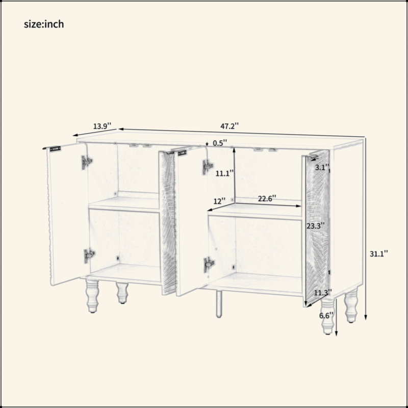 47.2'' Modern TV Stand, Entertainment Center Media Console With 2 Spacious Storage Space, Solid Wood Legs And Anti-Tip Device For Living Room, Up To 43''