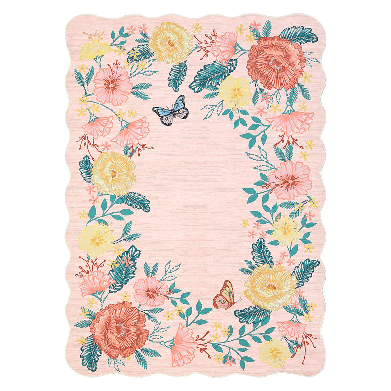 Floarl Machine Washable Rug with Rubber Backing for Living Room Modern Non-Slip Dining Room Rug Easy-Cleaning Floor Carpet for Bedroom Dorm Playroom