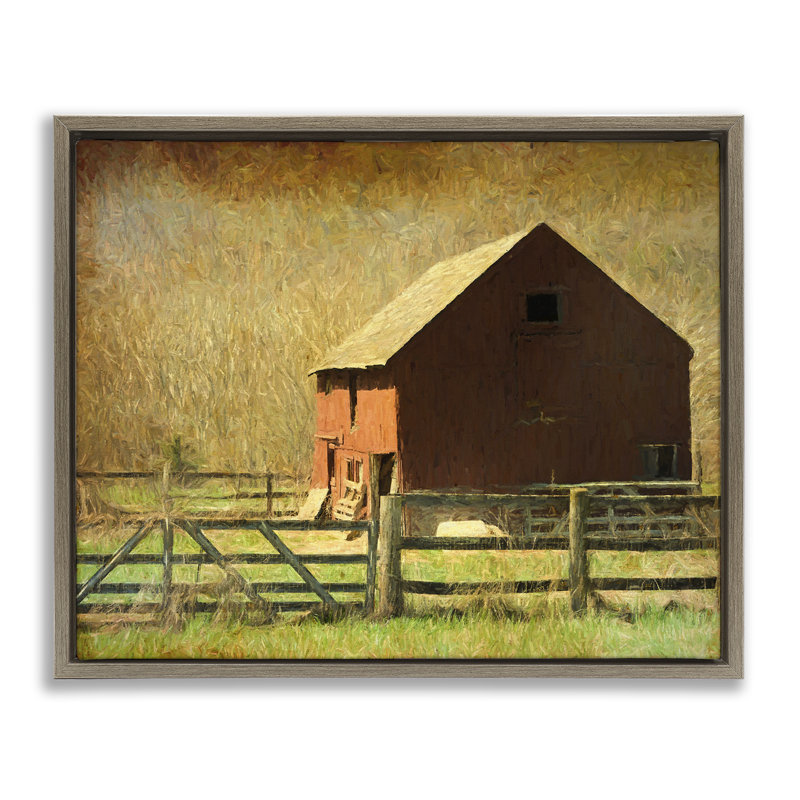 "Red Barn" patiné sur toile flottante par Graffi * Tee Studios, Cadre flottant orme Montalcino, H 25 po x l 31 po