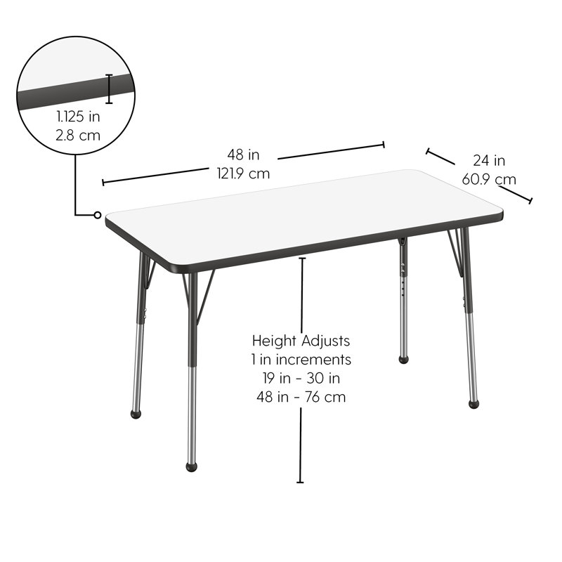 Table d'activités rectangulaire 24 po x 48 po effaçable à sec avec pieds standard et chaises empilables 10 po avec glissières à billes, ensemble de 5 pièces - tableau blanc / rouge / assorti