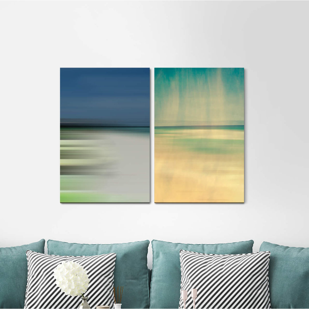 2-tlg. Leinwandbilder-Set - Grafikdruck „Horizon Fog Beach Gold Minimal Sky”