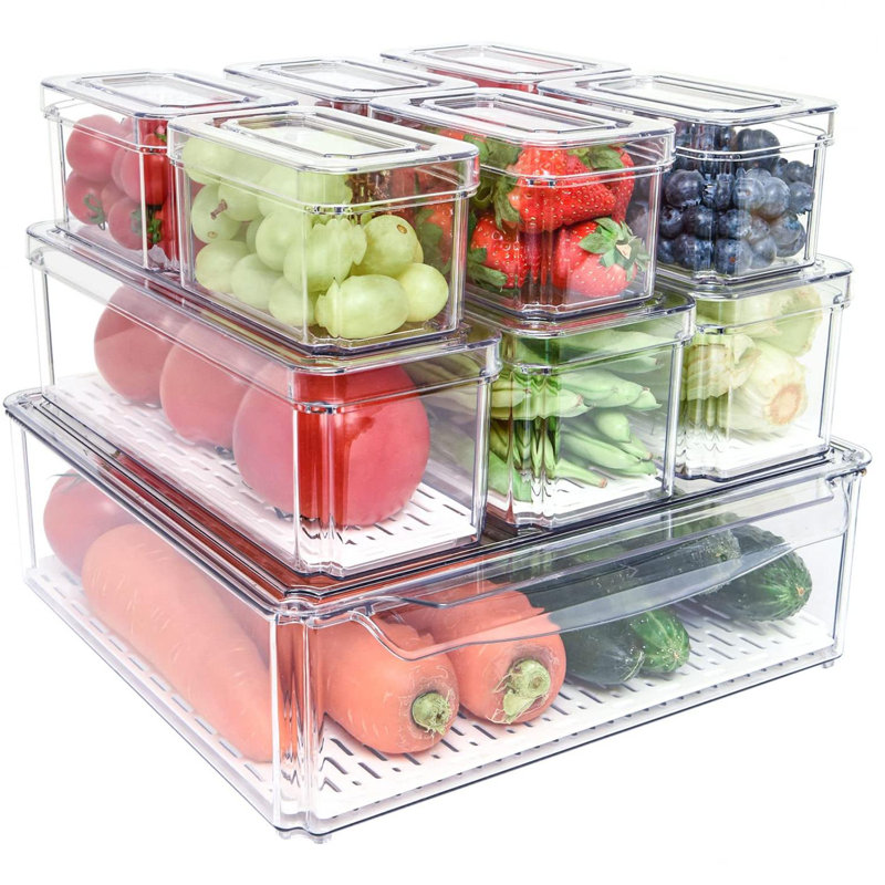 Fridge Organizer, Stackable Refrigerator Bins With Lids, BPA-Free Produce Fruit Storage Containers,(Clear/10 Pack)