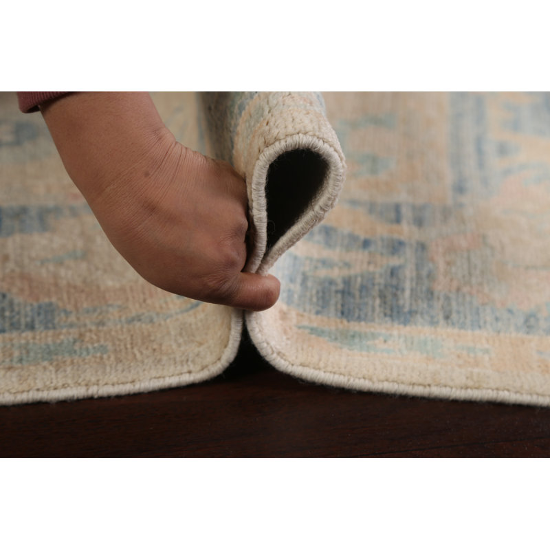 Tapis unique en laine noué à la main Oushak nouvel âge de 5 pi x 6 pi 10 po beige Awen