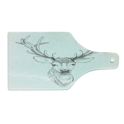 Ambesonne Antlers Tempered Glass Cutting Board Sketch of Deer Head Warm Taupe