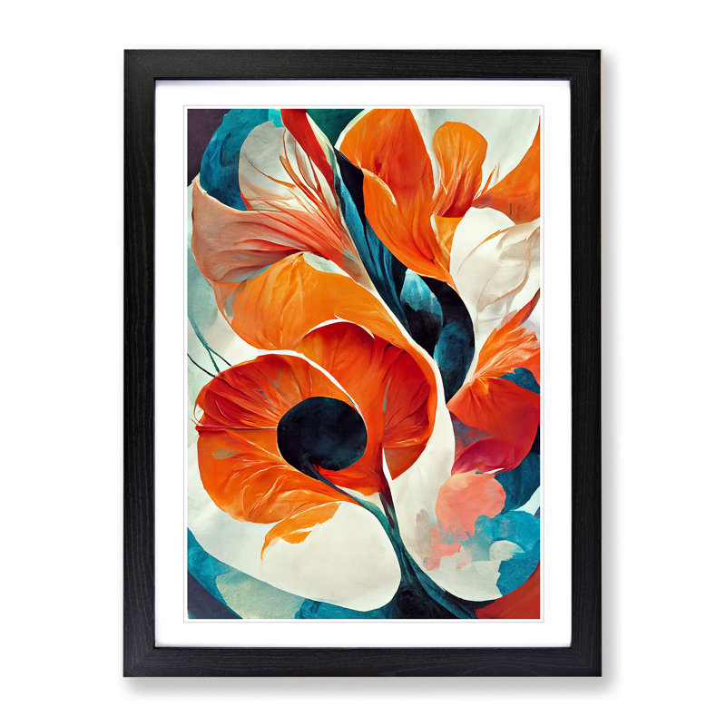Abstract Flowers Modern No.1 - Framed Print, Black, 64cm H x 46cm W x 2cm D