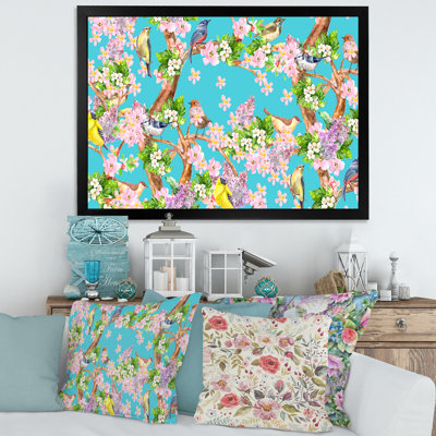 " Little Birds Sitting On Spring Flow " Painting Print