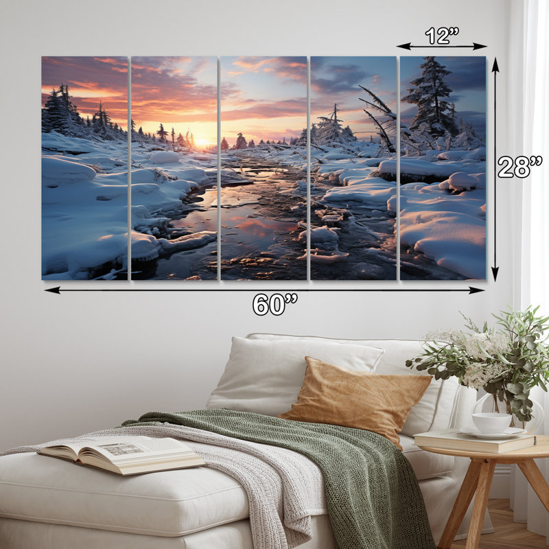 Frozen Wilderness Winter Landscape II - impression d'art mural paysages - 5 panneaux égaux