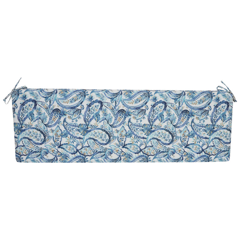 Outdoor Bench Cushion, White/Faylinn Lapis Paisley, 63" W x 19" D