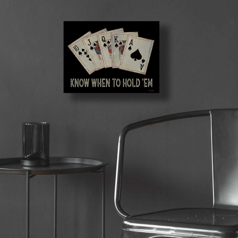 «Know When To Hold Em» - Art textuel sans cadre, H 12 po x l 16 po x P 0,13 po
