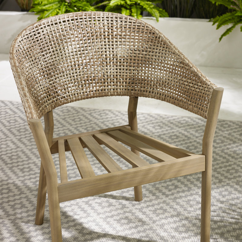 Ronja Solid Wooden Garden Outdoor Table Set With Wicker Dining Chairs - Modern Boho Style, 6