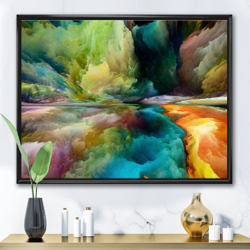 Antonio Colourful Motion Gradients of Surreal Mountains and Clouds - Painting on Canvas, Black Framed Canvas