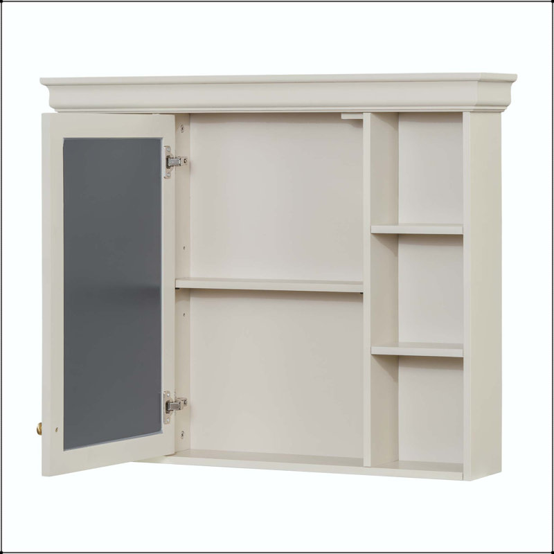 Pharmacie murale 35x28 avec 6 tablettes ouvertes et porte-serviettes - Beige crème