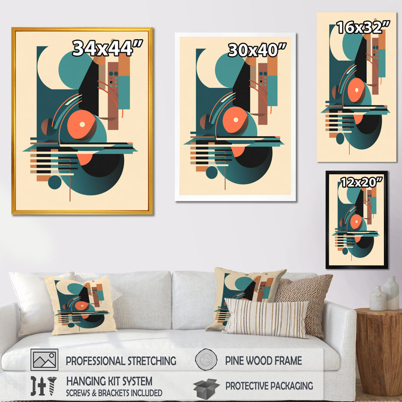«Blue and Orange Minimalistic Symphony II», impressions sur toile minimalisme, Impression noire sur toile encadrée