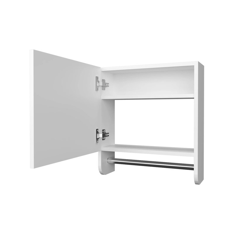 Armoire de salle de bain avec barre à serviettes et miroir inclus - Support mural blanc et moderne
